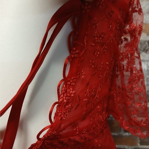 Womens Mother of the Bride Red Lace Evening Dress Medium Beaded Formal Gown - Picture 9 of 12